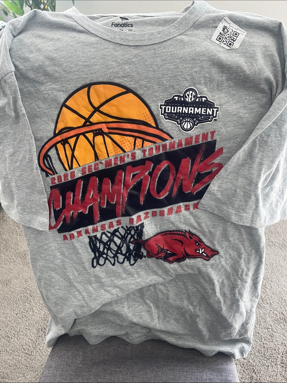 Fanatics Arkansas Razorbacks Gray 2023 SEC Men's Tournament Champions T-Shirt